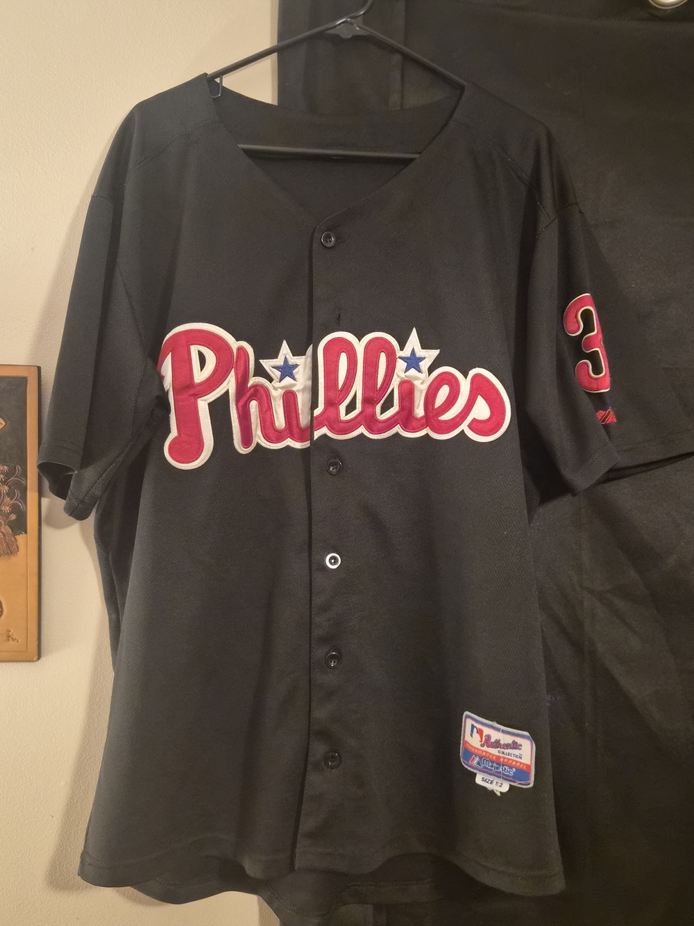 MLB Majestic Black Phillies Jersey with Red Sox Hunter Pence Size 52